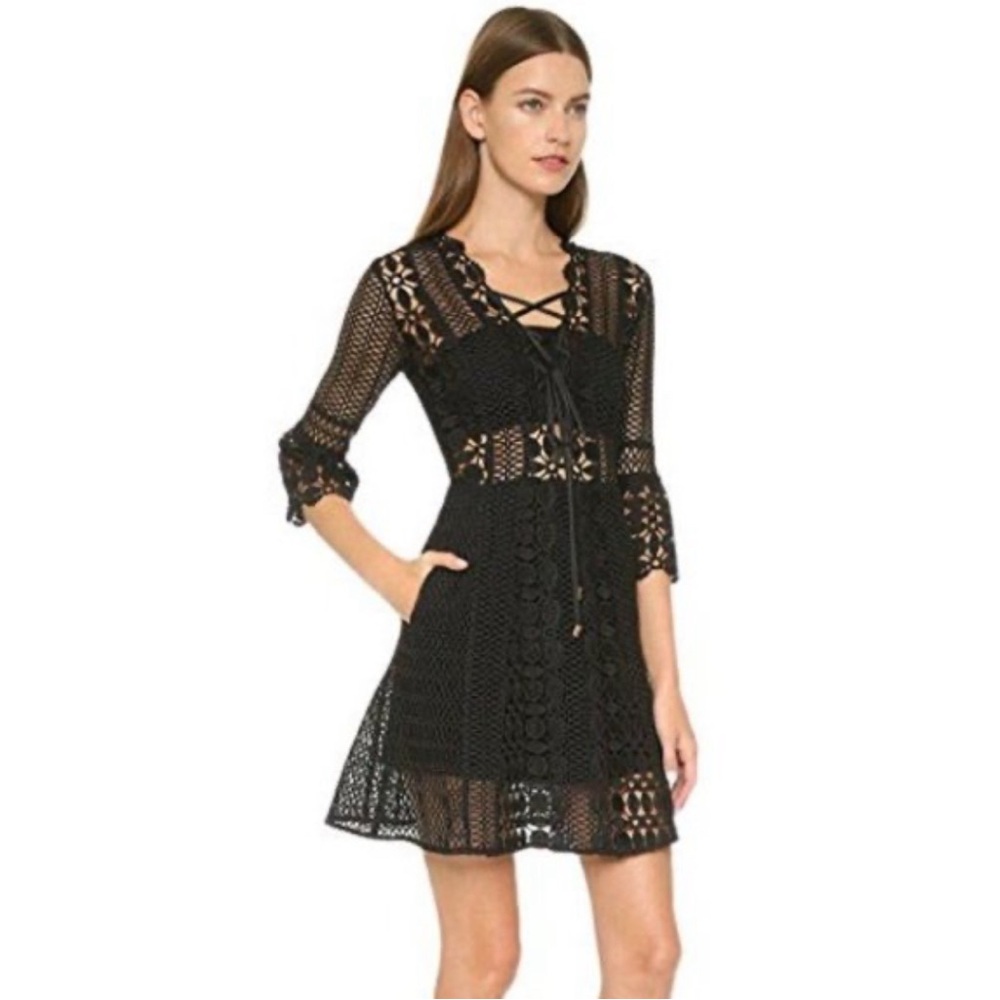 Self-Portrait Black Guipure Lace Up Dress
